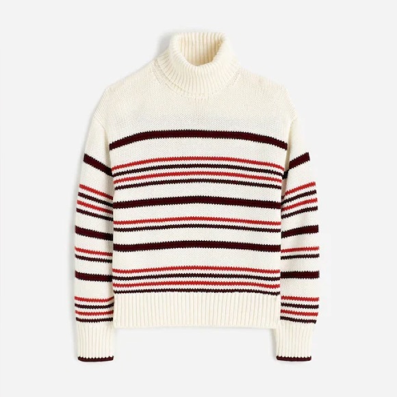 Madewell NEW Ribbed Striped Cotton Turtleneck Sweater in Cabernet Stripe- Small - Picture 1 of 8